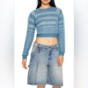 NWOT Zara Blue and White Striped Cropped  Knit Sweater